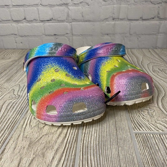 Crocs Classic Clogs Spray Dye Neon Rainbow Men’s 10 Women’s 12 NWT - Picture 2 of 10